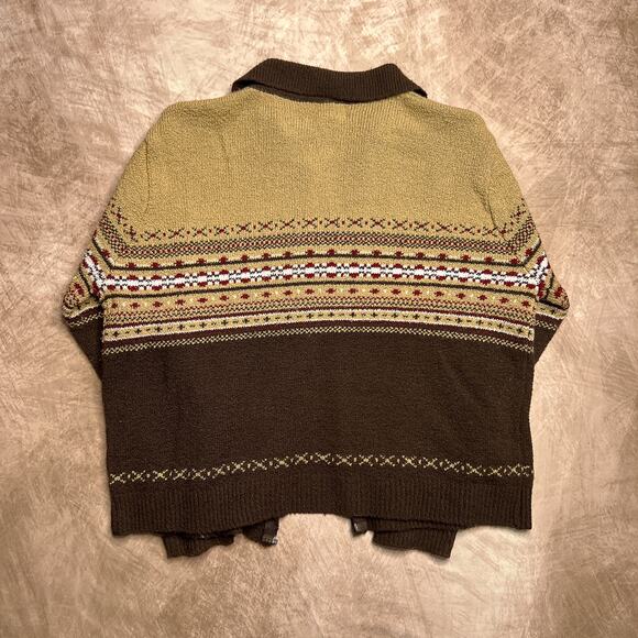 Vintage Y2K Studio Works Fair Isles Cardigan Sweater Open Front Indie Cabincore - Picture 2 of 8